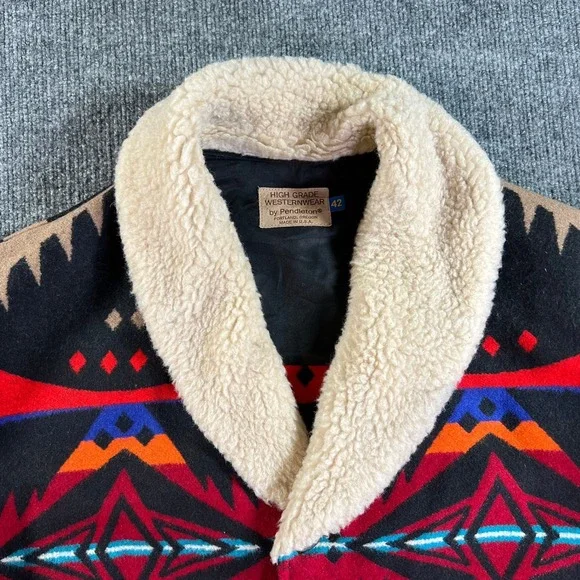 Pendleton High Grade Westernwear Jacket Mens 42 Multicolor Wool Southwest Borg
